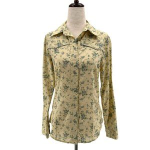 Vintage Sundance Floral Yellow Snap Button Western Shirt Top Womens 4